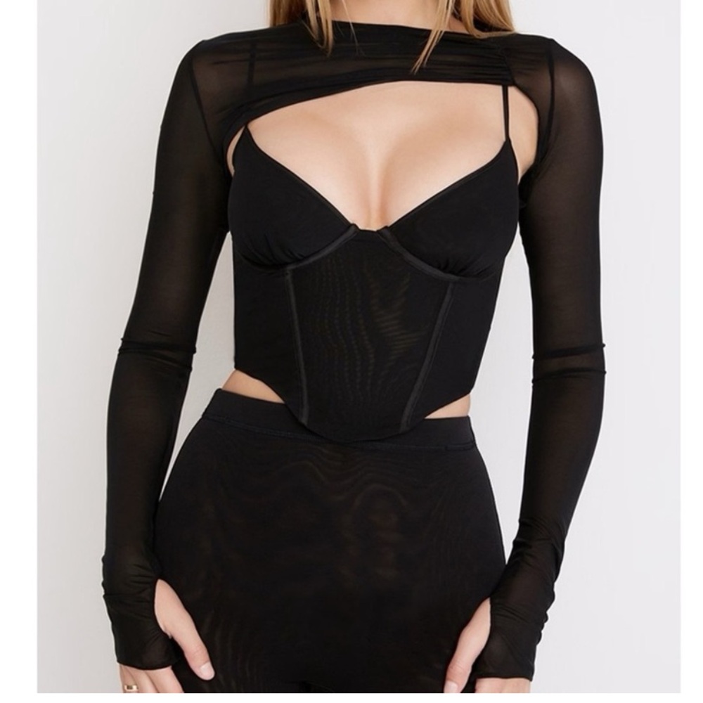 House of CB Black Sheer Long Sleeve Top